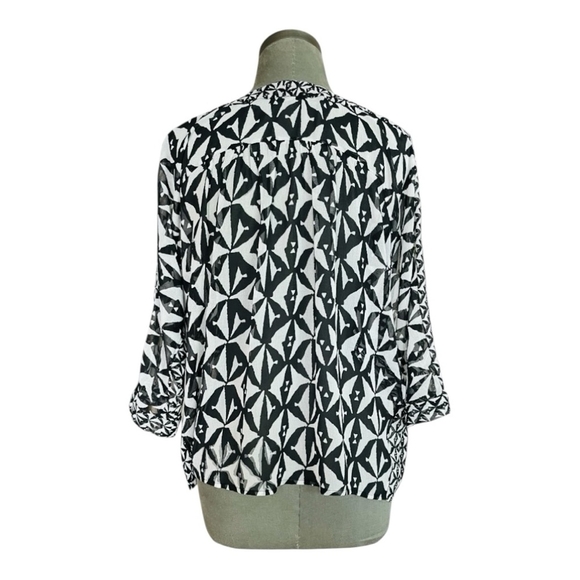 Women’s Shirt Vince Camuto Black & White Sheer Blouse Relaxed Fit Top - Picture 4 of 5